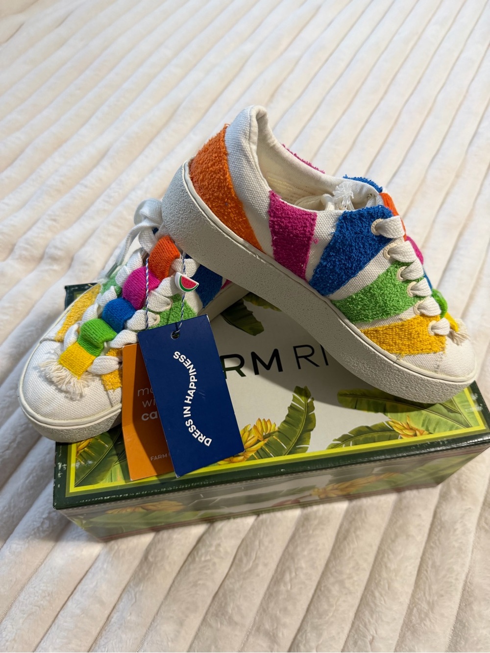 FARM Rio Rainbow Terry Sneakers in Blue, Pink, Orange, Green & Yellow - Picture 6 of 9